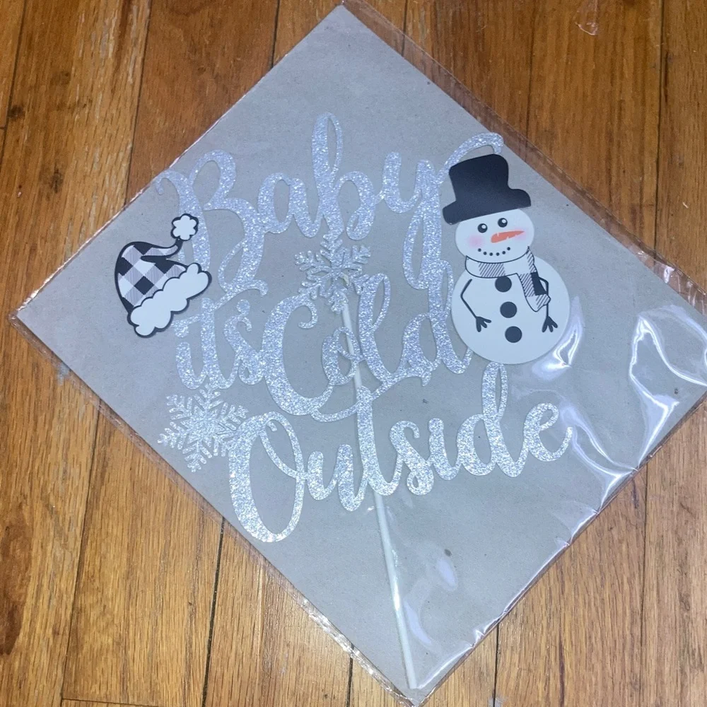Winter 'Baby It's Cold Outside' Cake Topper - Silver Glitter